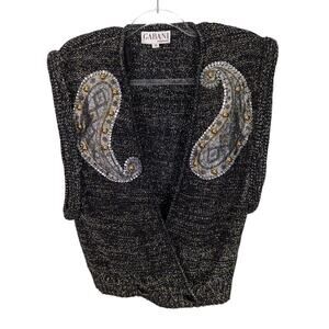 Vintage 80's Gabani Couture Sweater Vest Wool Metallic Paisley Embellishments